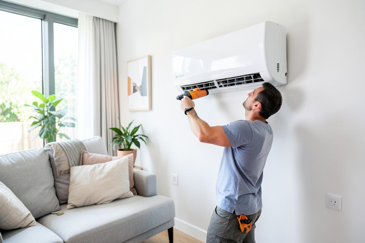 Installation d'un climatiseur mural dans un salon